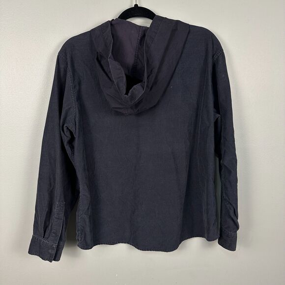 Vintage Eddie Bauer Womens Medium Shacket Jacket Grey Cotton Hood Lightweight - Picture 2 of 3